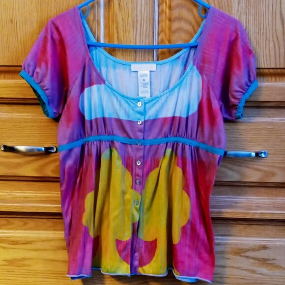 Custo Barcelona Tops - Stunning RARE Custo Barcelona Women Sz 4 Cute Baby Doll Top Artsy Y2K Vintage